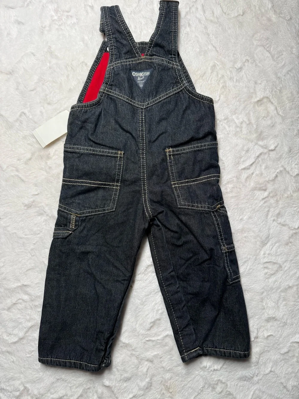 OshKosh B'gosh Dark Denim Toddler Overalls with Red Lined Fleece 12M